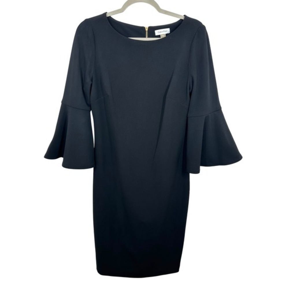 Calvin Klein Black Sheath Dress Bell Sleeve Career Cocktail Party Size 8